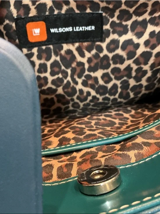 Wilsons Leather Blue/Green Satchel Tote with Double Rolled Handles - Picture 4 of 7